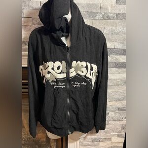 🌺 3/$15 SHEIN Style Black Hoodie with Bold White Lettering - Zip Up Casual
